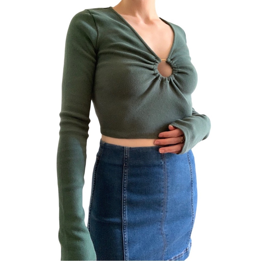 Free People green extra long sleeve top